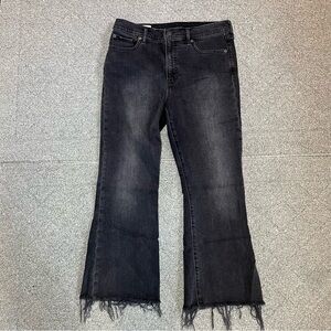 Gap Flare High Rise Jeans Womens Size 31 Black Raw Hem Denim Retro Grunge